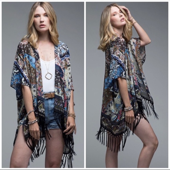 Paisley Print Fringe Kimono - Picture 1 of 6
